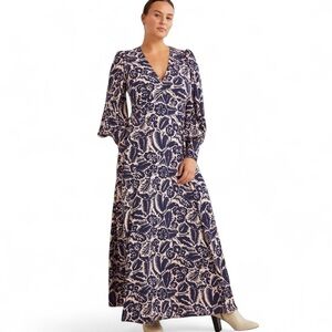 Boden Blue and Cream Long Sleeve Dress